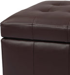 Upholstered Storage Ottoman with Hinged Lid, 23.6-Inch Faux Leather Tufted Cube Ottoman for the Living Room and Bedroom, Coffee Brown