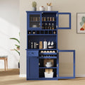 35.4''W Farmhouse Kitchen Pantry with Hutch, Freestanding Sideboard Buffet Cabinet with Wine Rack and Adjustable Shelves, Tall Pantry Storage Cabinet for Dining Room Kitchen, Blue