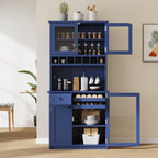 Farmhouse Freestanding Buffet with Hutch, Tall Kitchen Pantry with Wine Rack and Adjustable Shelves,for Dining Room (Blue-W)