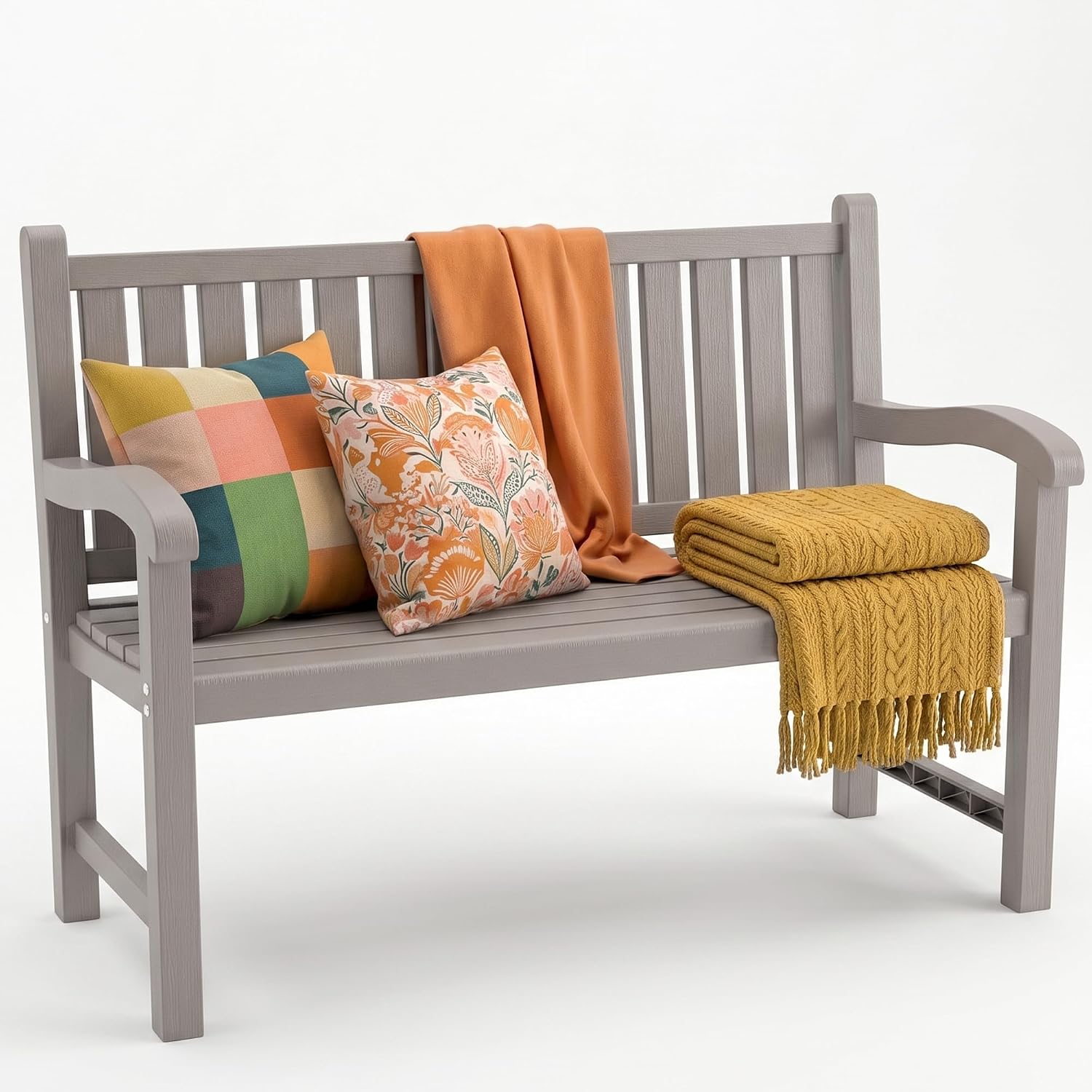 Outdoor Bench, 2-Person Outdoor Benches Weatherproof, 600 lbs Weight Capacity, Low Maintenance, Garden Bench for Patio, Park, Porch, Backyard, Balcony(Grey)