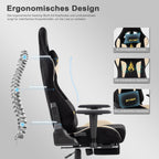 Symino Gaming Chair, Two-Tone Design, Wraparound Seat, Lumbar & Head Support, 150° Tilt, Class 3 SGS Gas, 330 lbs (Faux Suede, Black Beige)