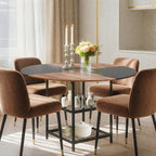 EROMMY Round Dining Table for 4, Wood Kitchen Table with Storage Shelves, Farmhouse Dinner Table for Home Dining Room Kitchen Living Room, Black Rustic Brown(Only Table)