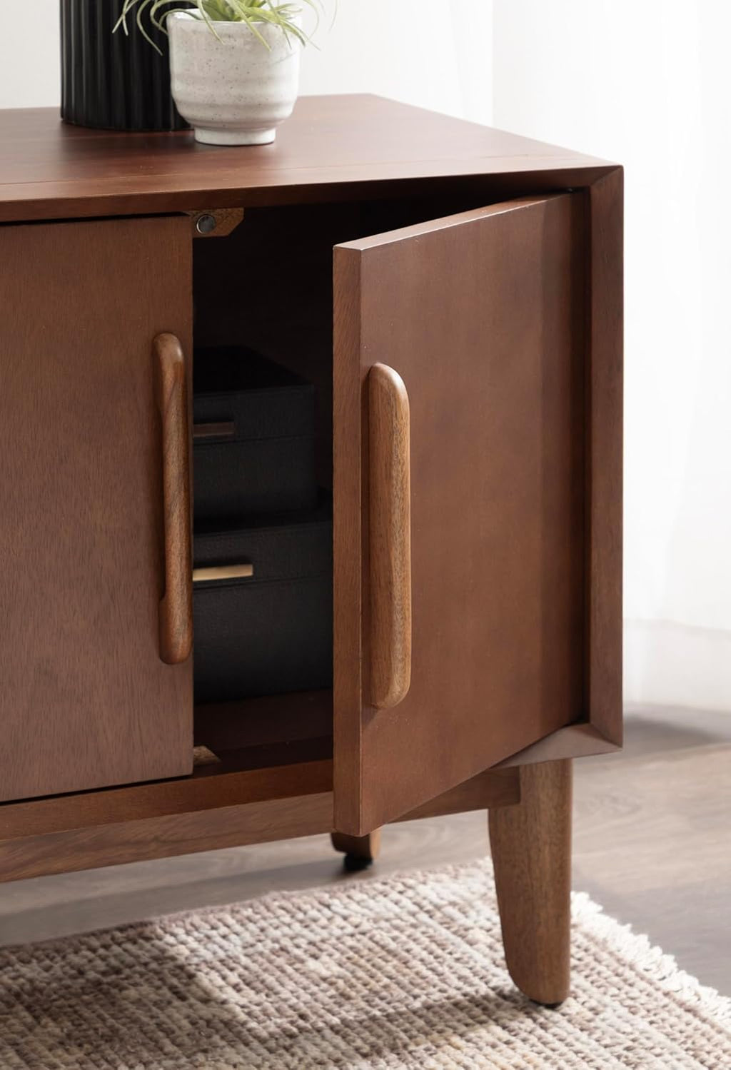 Kate and Laurel McCutcheon Modern Mango Wood Side Table with Storage Cabinet, 22 x 14 x 22, Walnut Brown, Transitional Wooden End Table for Use as Bedroom Nightstand or Entryway Decor Accent