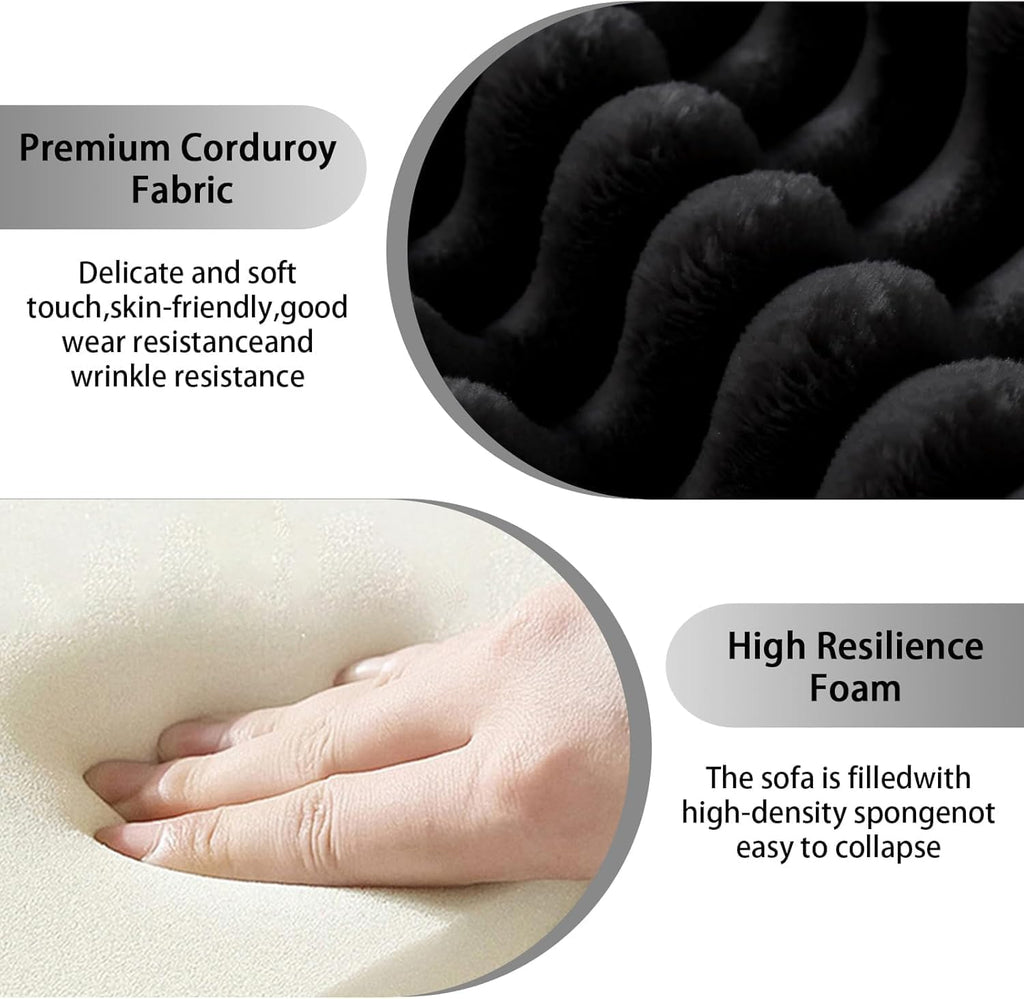 Oversized Cloud Couch Ottoman, Frameless Wide-Wale Corduroy Footrest for Living Room, High-Density All-Foam Large Rectangle Boneless Ottoman Coffee Table for Sectional Sofa (Black, Ottoman)