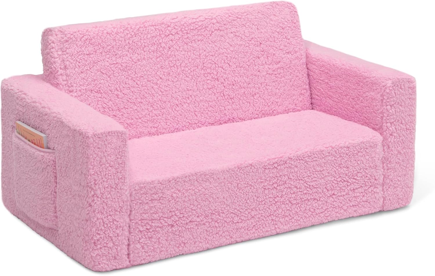 Delta Children Cozee Flip-Out Sherpa 2-in-1 Convertible Sofa to Lounger for Kids, Pink