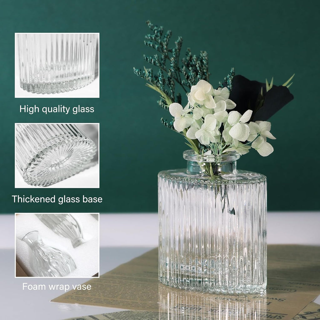 Glass Bud Vases Set of 4, 4 Sizes of Small Flower Vase for Party or Home Table Decorations