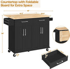 Yaheetech Kitchen Island Cart with Drop Leaf, 49" Rolling Island Table with Storage, Drawer, Kitchen Cart with Rubberwood Top, Detachable Towel & Spice Rack, Black