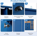 Farmhouse Kitchen Pantry Storage Cabinet with 4 Foldable Doors, Freestanding Large Cupboard with Power Outlet, Shelves, Wine Racks and Serving Trays for Dining Room, Kitchen (Blue)