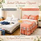 3-Piece Ruffled Bed Skirt Set with Floral Print，Floral Ruffled Bed Skirt 3-Piece Set,Elegant Soft Ruffle Skirt Bedspread with 1 Bed Skirt and 2 Pillowcases for Bedroom (＃4, 78 * 80in)