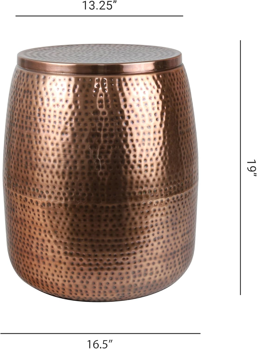 happimess SSL2000C Merida 19" Modern Rustic Hammered Metal Drum Storage Side Table with Lid, End Table for Decoration in Living Room, Bedroom, Bathroom, Antique Copper