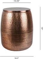 happimess SSL2000C Merida 19" Modern Rustic Hammered Metal Drum Storage Side Table with Lid, End Table for Decoration in Living Room, Bedroom, Bathroom, Antique Copper