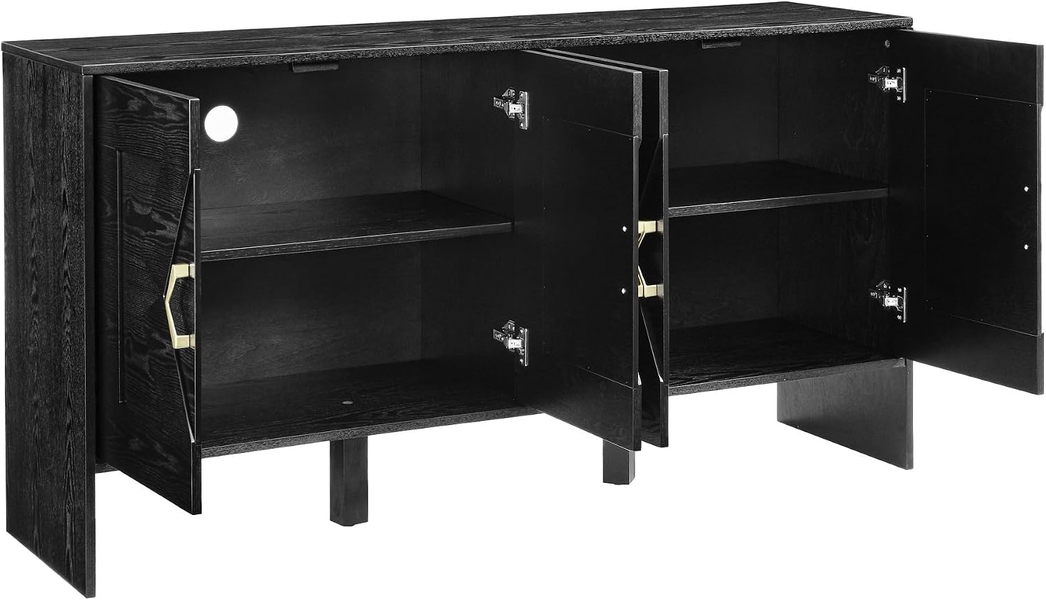 Mid Century Modern Sideboard Buffet Cabinet and TV Media Console 60 Inch with Geometric Pattern Adjustable Shelves Solid Wood Construction for Living Room Dining Room Kitchen (Black)