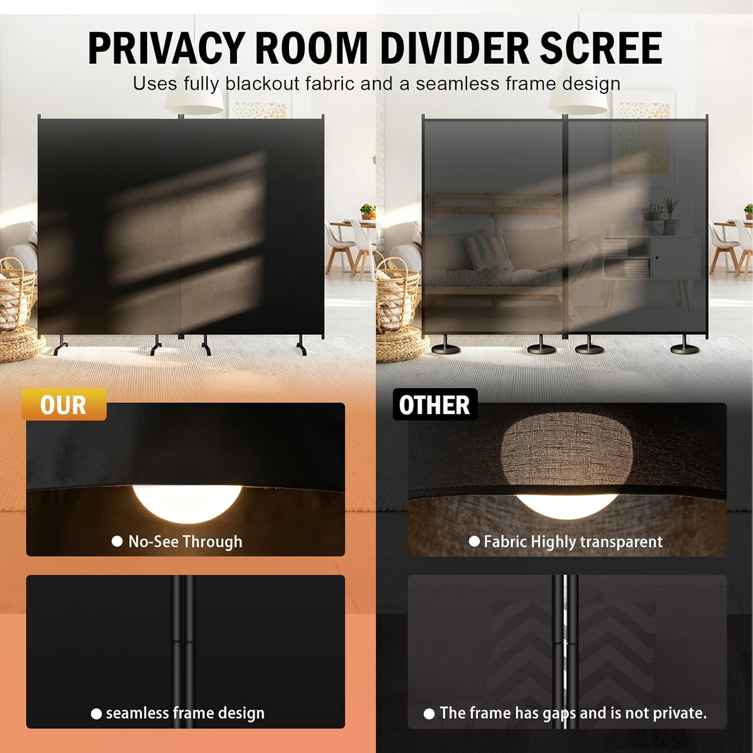 Room Divider Panel, Siebwin 2 Panel Folding Privacy Screens with Wider Feet, 8 Ft Portable Room Partition for Room Separator, Room Divider Screen Partition Room Dividers Freestanding