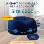 ULTIMATE SACK 6ft Bean Bag Chair, Oversize Bean Bag Chair for Adults, Comfy Chair Bean Bag Couch Lounge Sofa Loveseat Furniture | Navy Suede