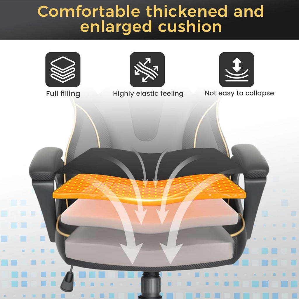 HapGIFT Gaming Chair, Ergonomic Computer Gaming Chairs with Link Armrest, PU Leather Video Game Chairs for Adults Teens, Height Adujustable Racing Style PC Chair for Home, 300LBS (BLACK)