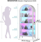 WOOVIVS Glass Display Cabinet with RGB Lights, 69" Tall Curio Cabinet with Rebound Tempered Glass Door, 5-Tier Adjustable Display Case for Living Room (White)