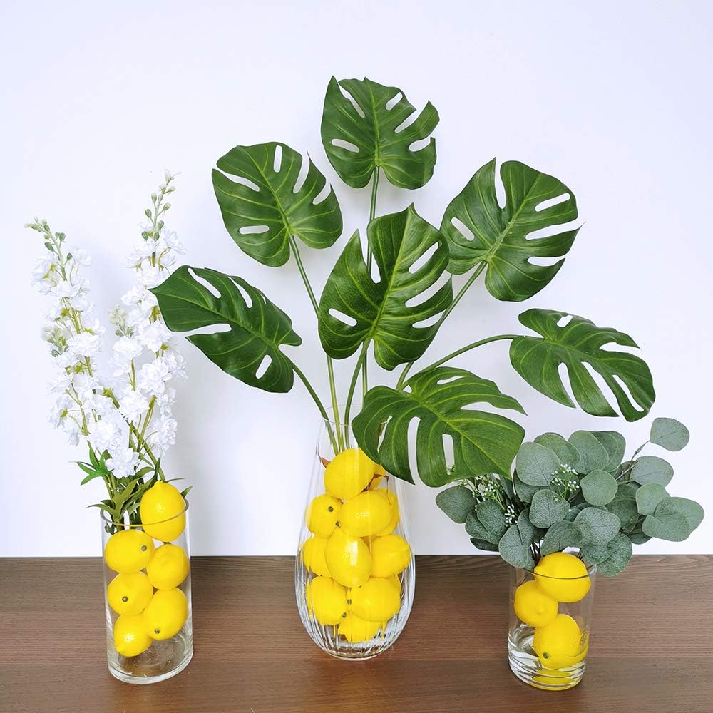 Winlyn 30 Pack Faux Yellow Lemons Artificial Fruits Fake Lemons Lifelike Simulation for Lemonade Party Kitchen Table Summer Decorations Vase Fillers Fruit Bowl Lemon Wreath Garland Photography Props