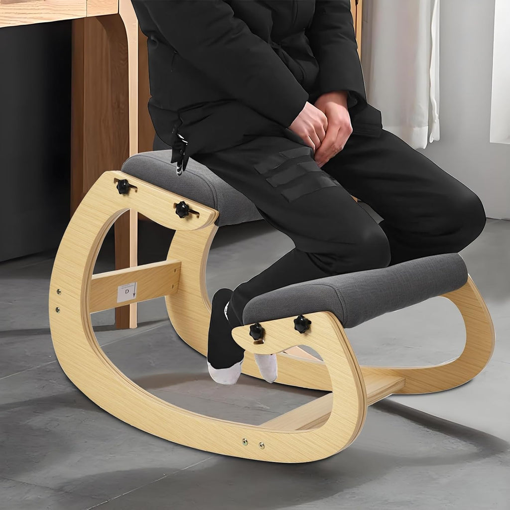 Ergonomic Kneeling Chair,Adjustable Height Rocking Knee Chair Posture Chair Thickened Wood Student Studying Upright Posture Chair,258lbs Capacity Rocking Knee Chair for Home Office Gift 1 Set
