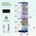 HNEBC Glass Display Cabinet, LED Display Case with RGB Lighting, Lockable Curio Cabinet with Explosion-Proof Glass Doors for Collectibles,5-Tier China Cabint with Motion Sensor Light-Black