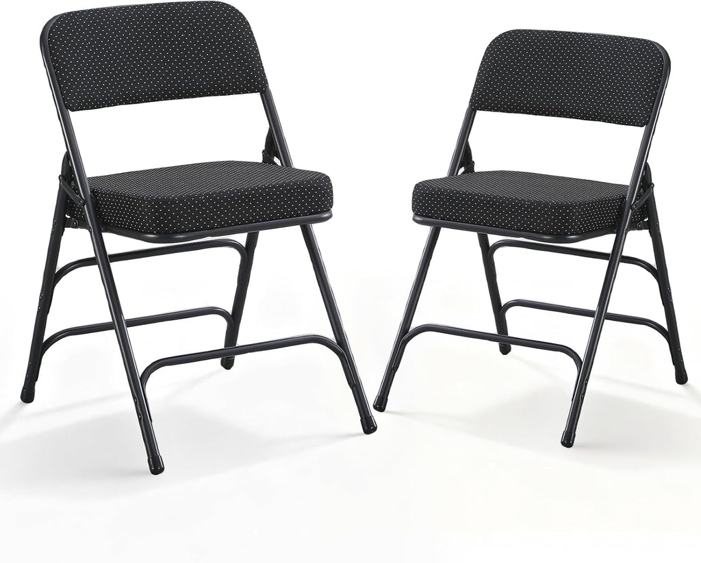 BOOSDEN 2 Pack Padded Folding Chairs with Thick Seat Cushion, Fabric Folding Chair, Portable Upholstered Dining Chairs, Metal Frame Foldable Chair for Indoor & Outdoor Kitchen Office Party, Black