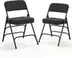 BOOSDEN 2 Pack Padded Folding Chairs with Thick Seat Cushion, Fabric Folding Chair, Portable Upholstered Dining Chairs, Metal Frame Foldable Chair for Indoor & Outdoor Kitchen Office Party, Black