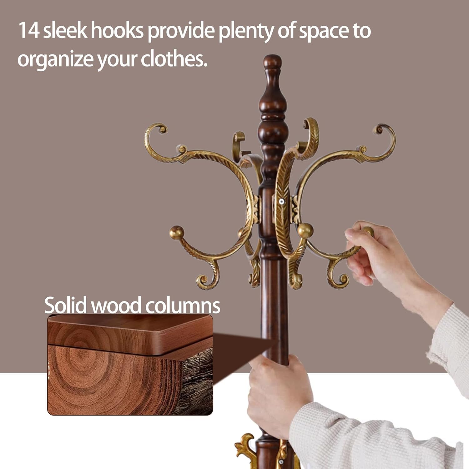 Wooden Coat Racks, Retro 78" Coat Tree with 12 Hooks & Stable Triangular Base, Entryway Coat Rack Freestanding for Hat, Clothes, Scarves, Handbags, Umbrella (Vintage)