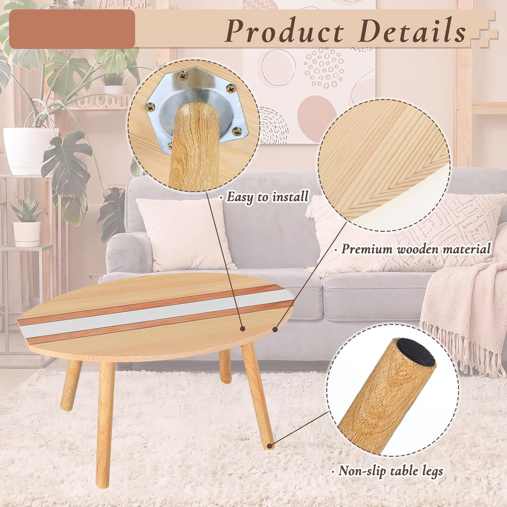 Novabright Coastal Decorative Surfboard Coffee Table, Solid Wood Small End Table 23.6 x 16.5 Inch, Stripe Overlaid Side for Living Room Bedroom Balcony Yard