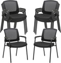 CLATINA Stackable Waiting Room Chairs, Ergonomic Mesh Office Chairs with Armrest & Lumbar Support, No Wheels Stacking Guest Reception Chairs for Conference Lobby Church School Home, Black,Set of 8
