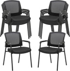 CLATINA Stackable Waiting Room Chairs, Ergonomic Mesh Office Chairs with Armrest & Lumbar Support, No Wheels Stacking Guest Reception Chairs for Conference Lobby Church School Home, Black,Set of 8