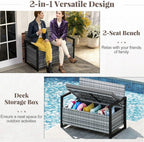 Gray Rustic PE Rattan Outdoor Storage Bench 24.5x46x33.5in, 800lb Capacity, 40 Gal Under-Seat, Weather-Resistant for Patio