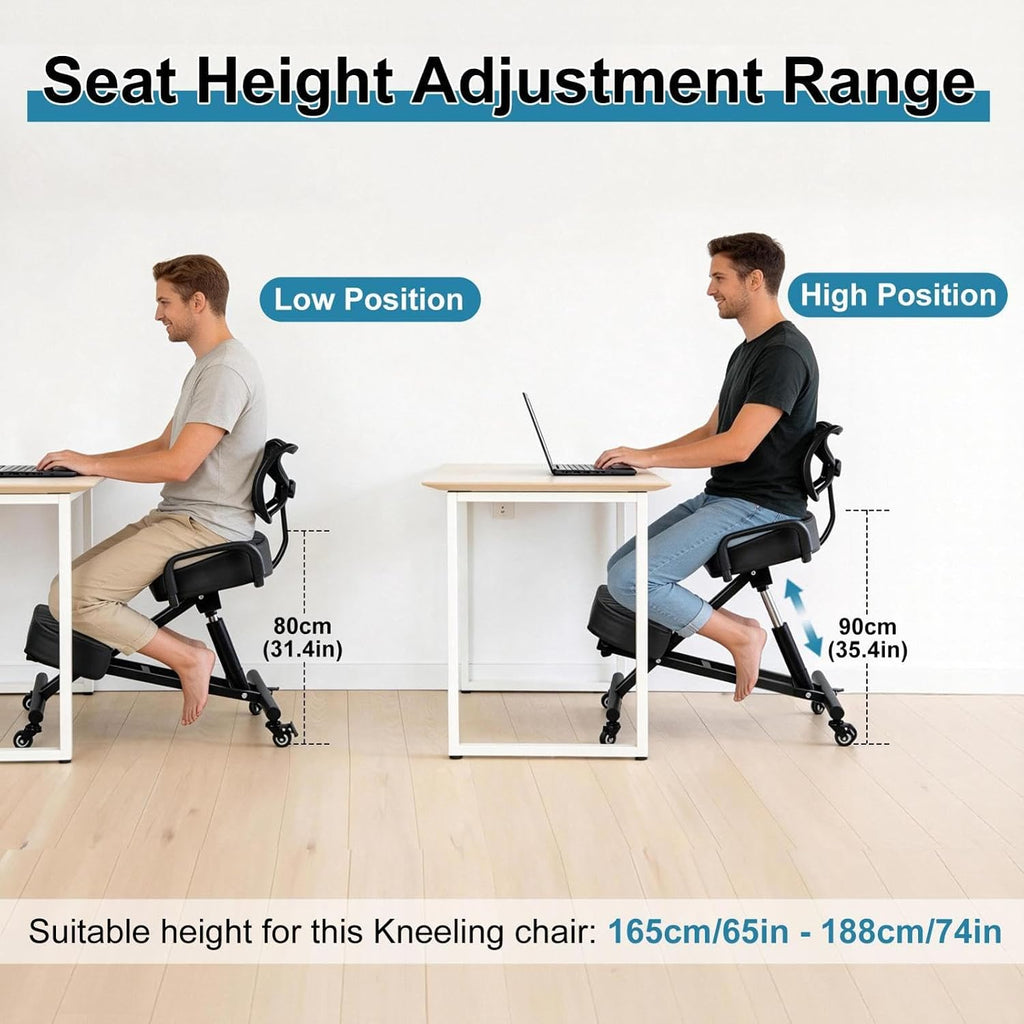 Ergonomic Kneeling Chair with Backrest, Adjustable Balance Stool with Brake Casters, Improve Sitting Postures, Perfect for Study & Work from Home