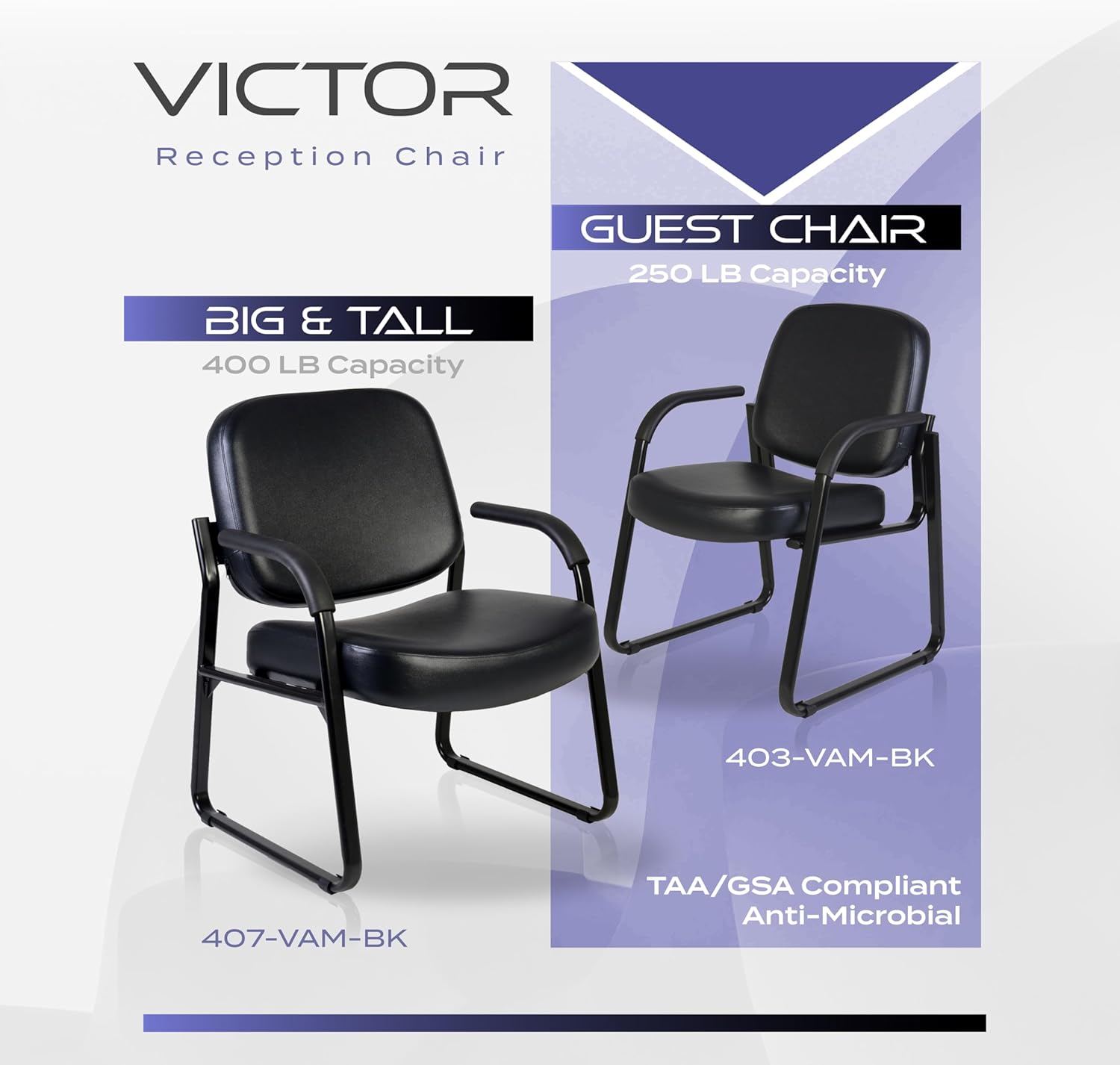 Romig Victor Guest and Reception Chair with Arms, Vinyl - Black