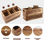 Utensil Holder for Kitchen Countertop - Extra Large 3 Compartment Wooden Organizer in Acacia Wood, Storage for Cooking Tools and Cutlery, Farmhouse Style for Home Cooking