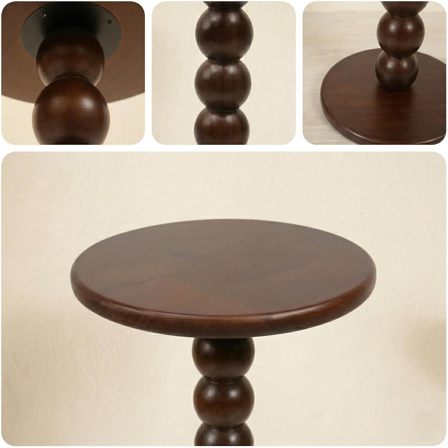 Solid Wood Round End Table, Boho Side Table for Living Room & Bedroom - Small Narrow Nightstand - Spool Bobbin Accent Furniture & Plant Stand- 22" Tall