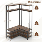 Tangkula Corner Hall Tree, 70 Inch Coat Rack with Bench and Shoe Storage, Entryway Furniture with 7 Hooks, Heavy Duty Metal Frame, Space Saving Clothes Rack Shoes Shelf Organizer (Rustic Brown)
