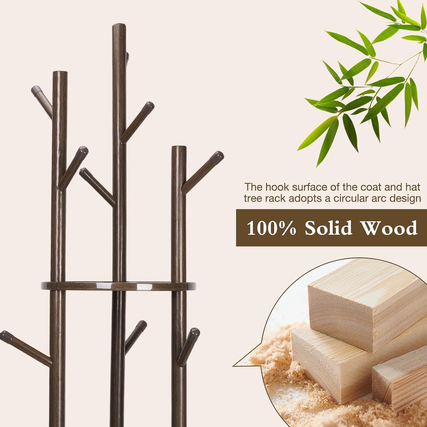 Wood Coat Rack Freestanding Rotary Coat tree with 3 Shelves and 9 Hooks | Heavy Duty Coat Rack Coat Hanger Stand for Entryway, Bedroom, Living Room – Holds Jackets, Coats, Hats, Bags (Walnut)
