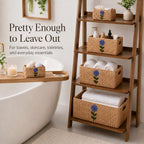 Set of 5 Storage Baskets for Organizing, Water Hyacinth Baskets for Shelves, Organizer Basket with Handles, Decorative Storage Basket for Closet, Pantry Organizers