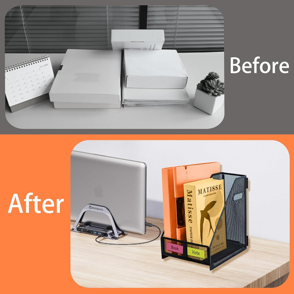 2 compartments metal file racks metal Mesh Desktop Organizer for Desk,Storage Binder Organizer for Office Home School