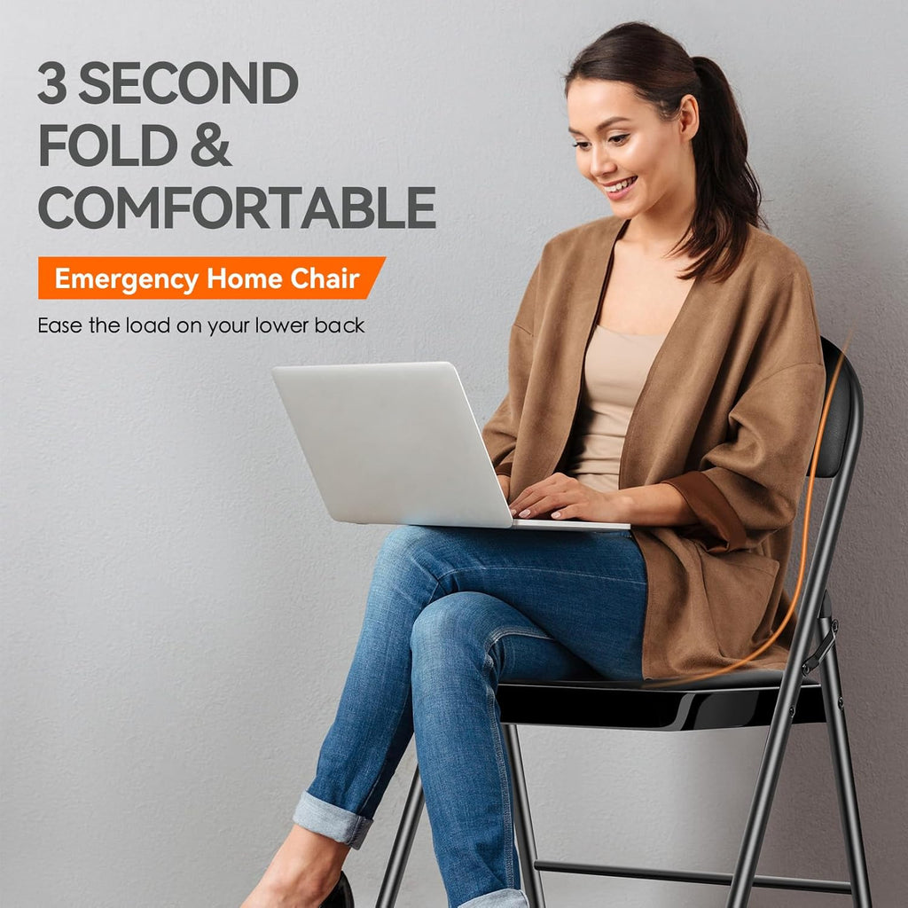 1 Pack Folding Chairs with Cushion Padded - Metal Chairs w/Comfortable Seats and Durable Steel Frame Foldable Chair for Indoor Outdoor Wedding, Party, Backyard & Office Events (Black, 1 Pack)