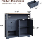 Vabches Farmhouse Buffet Sideboard Cabinet with 2 Drawers and Open Shelf, 27.5" Storage Cabinet with Adjustable Shelves and Door, Coffee Bar Hutch Pantry for Kitchen, Living Room, Blue (38.5" L)