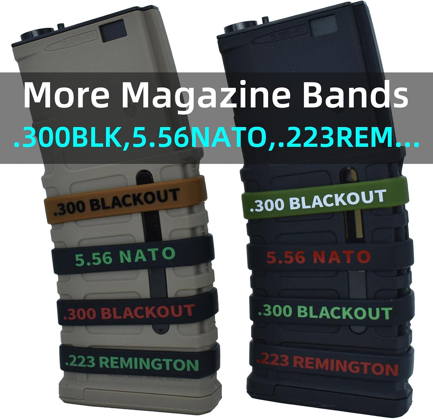 24 Pack Miaozhun .300 Blackout Magazine Marking Bands 300 BLK Magazine Caliber Identification(Coyote Brown-Black)