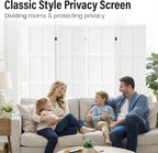 4 Panel Room Divider Folding Privacy Screen, 66.92″ Tall Solid Paulownia Wood Room Partition with 360° Hinges, Freestanding Wall Divider for Room Separation, Home, Bedroom, Office (White)