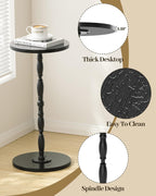 Round Side Table, Drink Table for Small Spaces, Vintage Accent Side Table, Pedestal End Tables for Bedroom, Living Room, Sofa Couch and Corners, Black