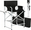 Tall Makeup Chair, Foldable Director Chairs, Portable Makeup Artist Chair w/Side Table Cup Holder Storage Bag and Footrest, 400LBS Load Capacity, Black, 41''