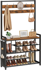 HOOBRO Hall Tree with Bench, Shoe Rack with Coat Rack, 39.4" Coat Rack with Shoe Storage, 5 Tier Shoe Storage Organizer, Oxford Fabric Side Pockets, Coat and Shoe Rack Entryway, Rustic Brown BF46MT01