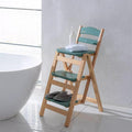 Folding Bar Stool, 3 Step Multifunction Portable Adults Solid Wood Ladder Stool for Household Kitchen, Bathroom Storage Shelf, Green