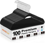 HOUSE DAY Quality Plastic Hangers 100 Pack - Heavy Duty Non-Velvet Hangers with Non Slip Notches & 360° Swivel Hook - Slim Space Saving Clothes Hangers Ideal for Coats Shirts Jackets Dresses (Black)