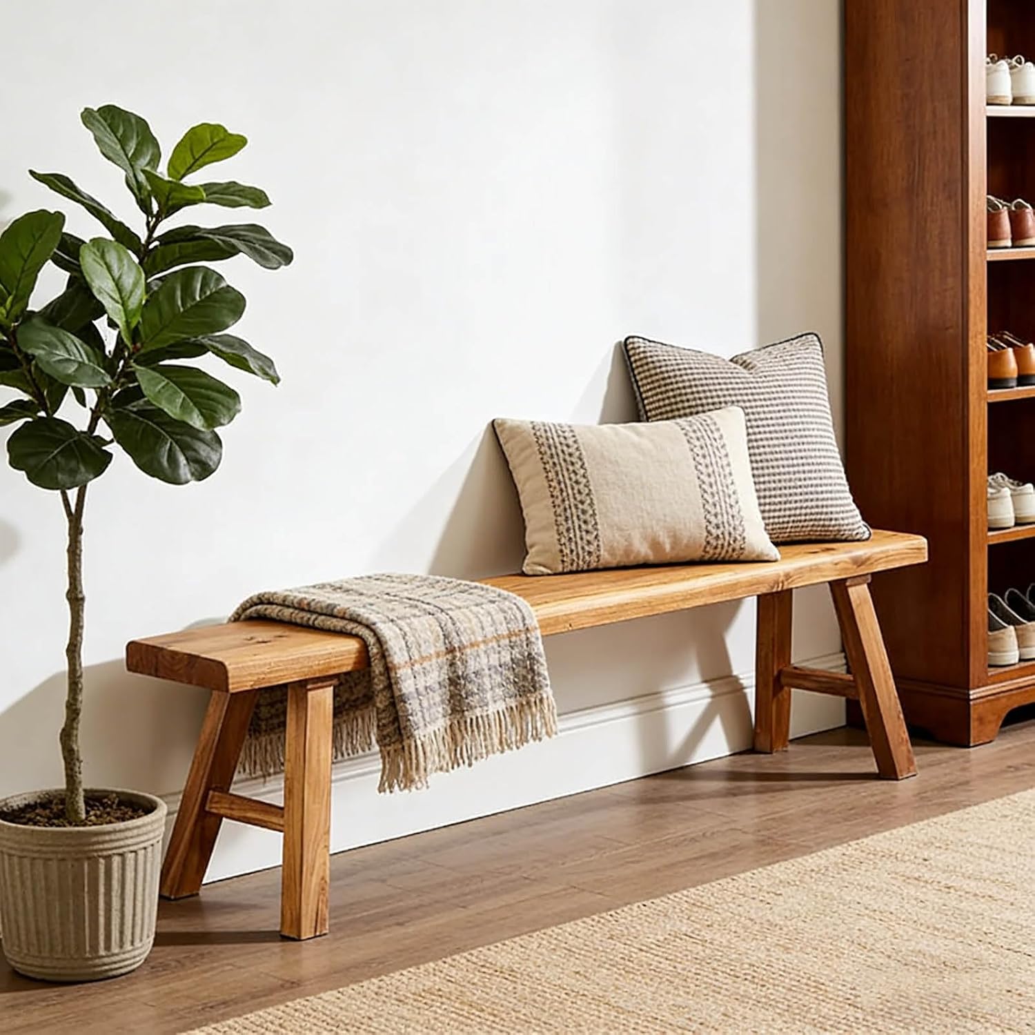 Narrow Entryway Bench Farmhouse Wood End of Bed Bench 20" 32" 39" 47" 55" 63" 71" 79" Sturdy Stable Skinny Long Benchs for Bedroom Hallway Dining Room Porch Easy to Assemble Natural Finish(39")