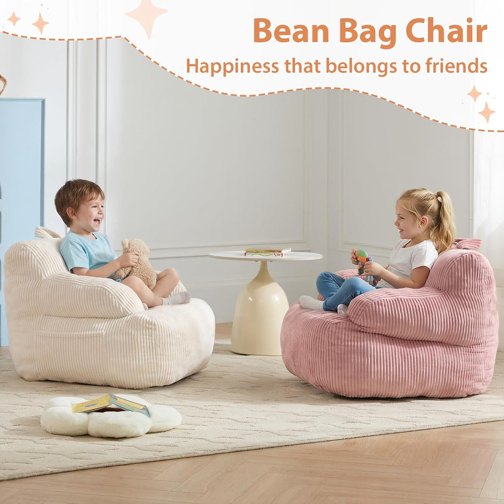 Bean Bag Chairs for Kids with Armrests, Comfy Kids Bean Bag Chair, Stuffed Toddler Bean Bag Sofa for Boys and Girls, Small Bean Bags for with Pocket, Floor Chair for Gaming, Reading & Relaxing, Pink