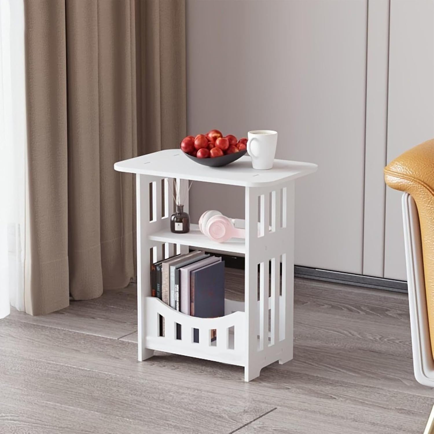 3-Tier Small Side Table with Storage, Bedside Table White Nightstand for Bedroom, End Tables Living Room, Coffee Tables for Living Room, Bedroom Living Room Furniture for Small Space